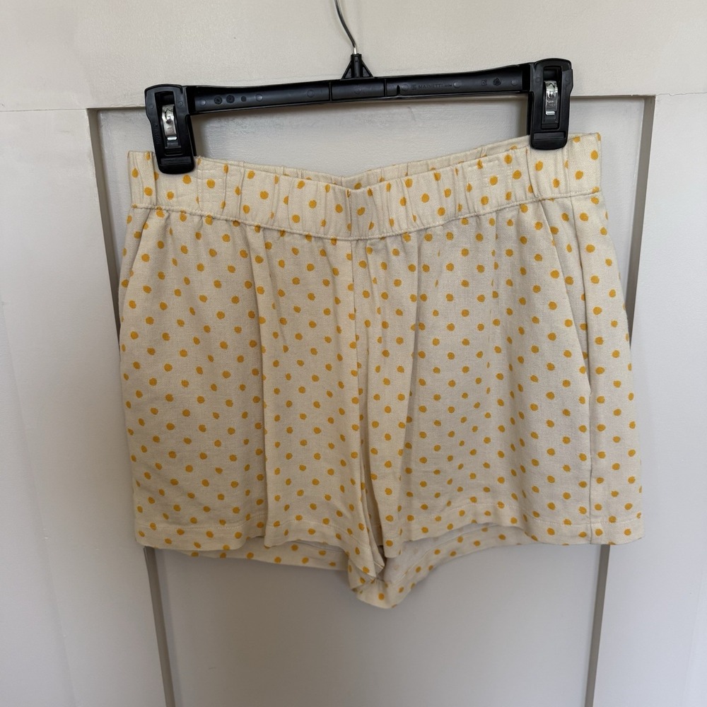 Vero Moda Linen‎ Blend Shorts SMALL Cream Yellow Micro Polka Dot Pocket Pull On